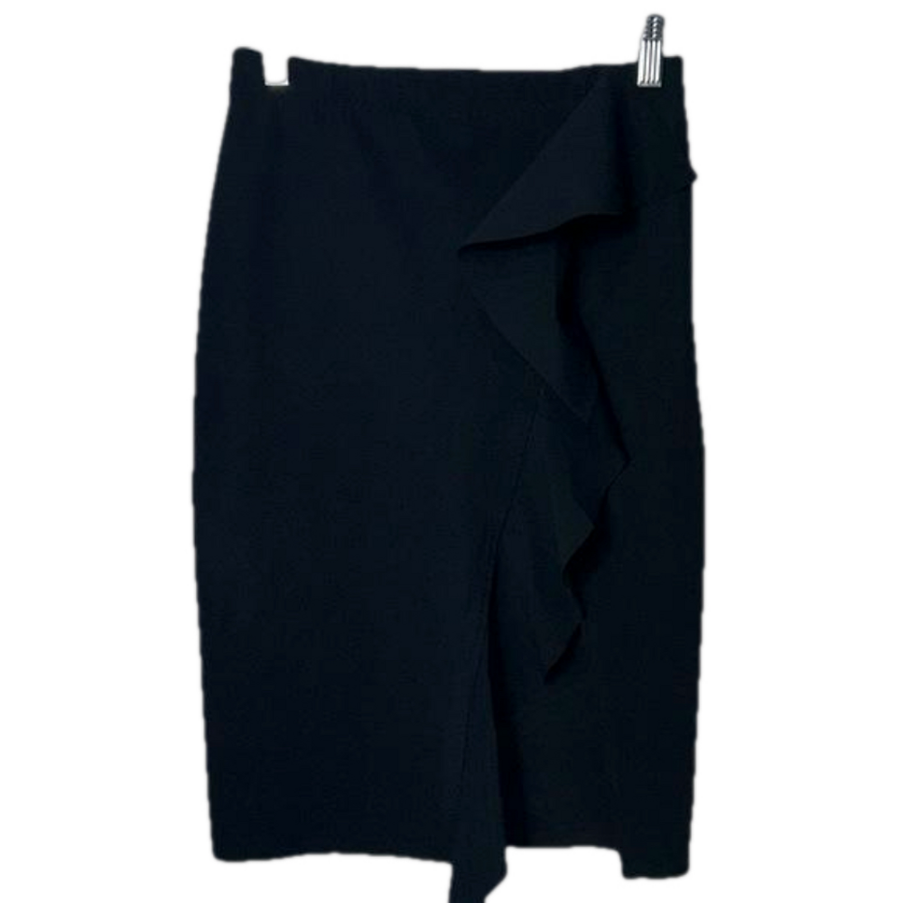 Pinko Black Pencil Skirt Ruffle Front
